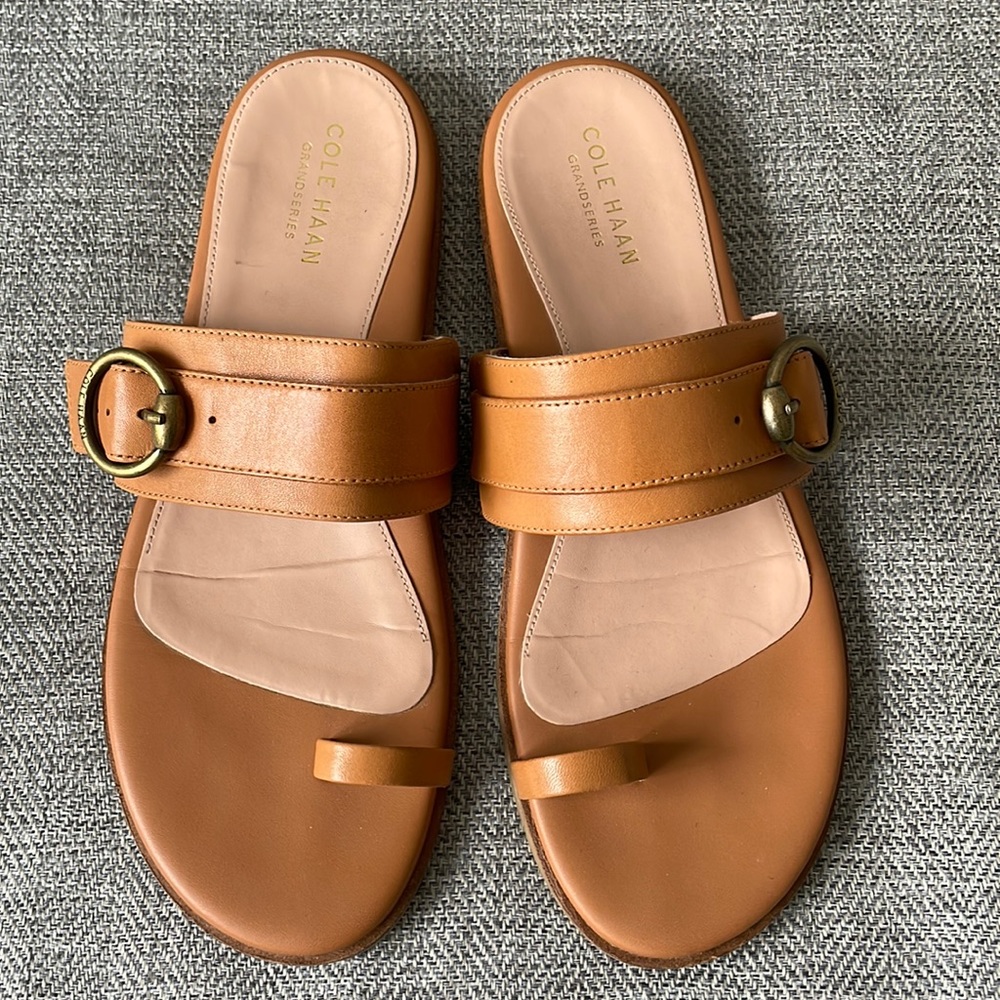 COLE HAAN Brown Leather Abbie Slide Sandal